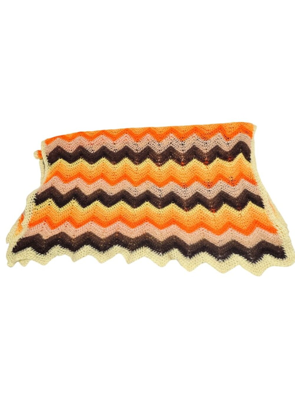 Vintage Handmade Chevron Afghan Throw Blanket 35x90 Fuzzy Mohair Style Boho Retr